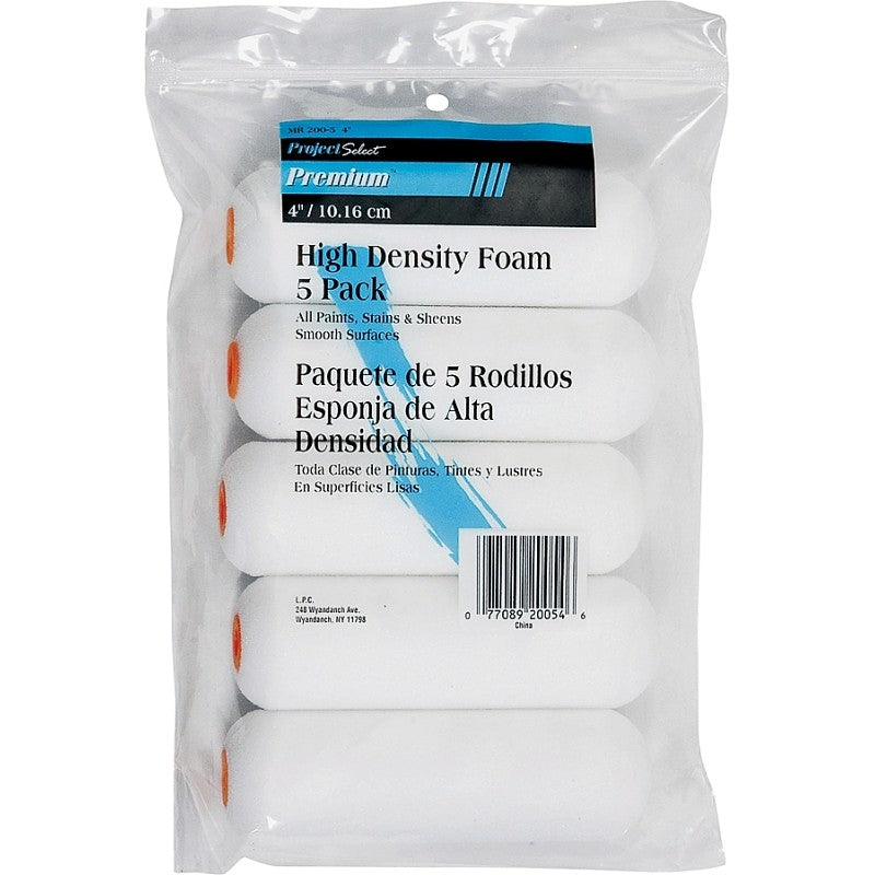 Linzer MR200-5-4 Roller Cover, White, 1/4 in Thick Nap, 4 in L, Foam Cover