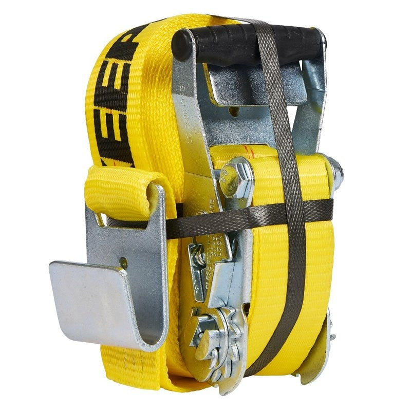Keeper 04623 Tie-Down, 2 in W, 27 ft L, Polyester, Yellow, 3333 lb, Hook End Fitting