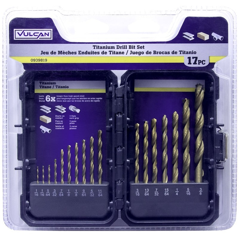 Vulcan 871570OR Drill Bit Set, 17-Piece, High Speed Steel/Titanium Nitride, Bright Yellow