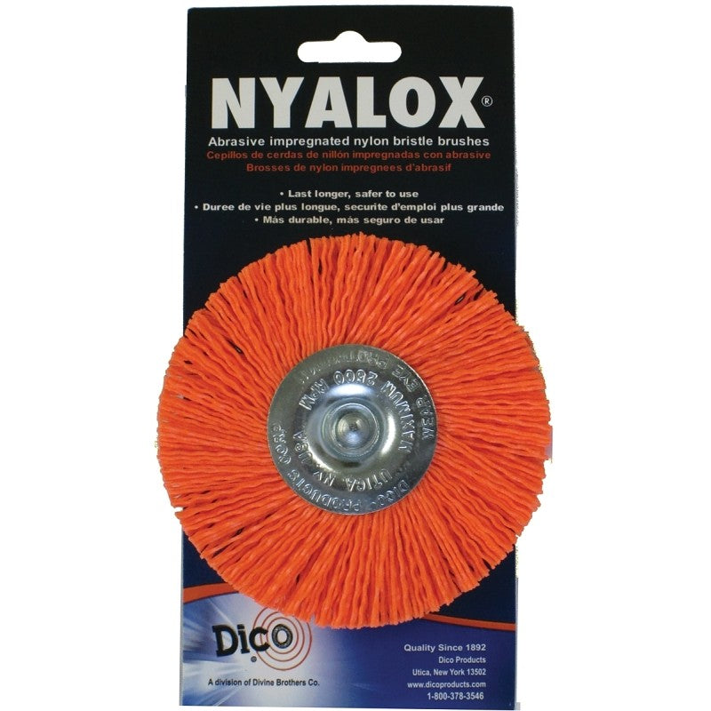 Dico 541-778-4 Mounted Wheel Brush, 4 in Dia, 1/4 in Arbor/Shank, Nylon Bristle