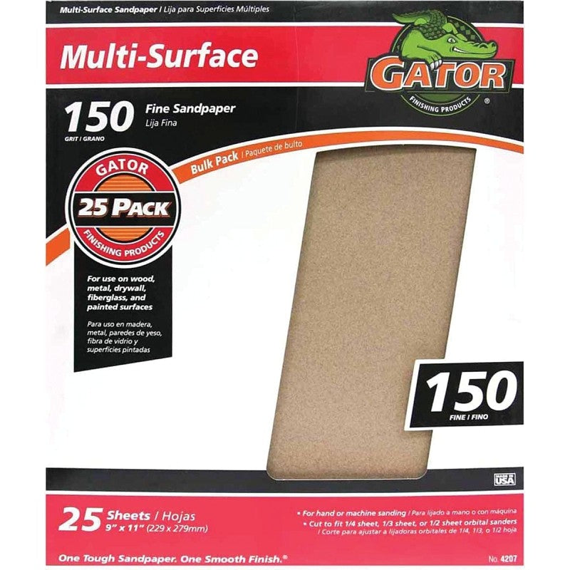 Gator 3262 Sanding Sheet, 11 in L, 9 in W, Aluminum Oxide Abrasive, 150 Grit, Fine