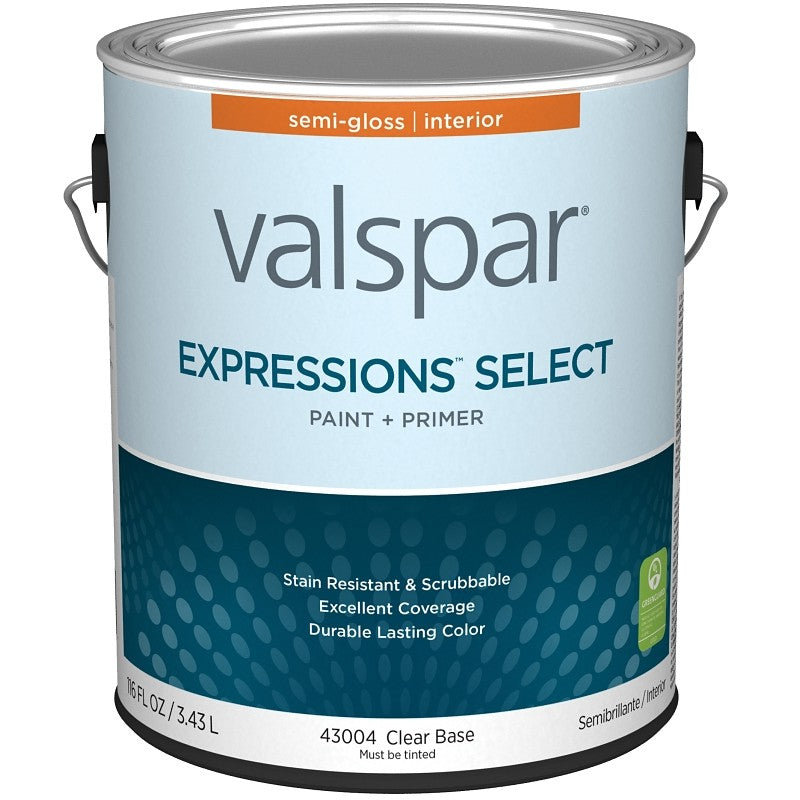 Valspar Expressions Select 4300 028.0043004.007 Latex Paint, Acrylic Base, Semi-Gloss Sheen, Clear Base, 1 gal (Pack of 4)