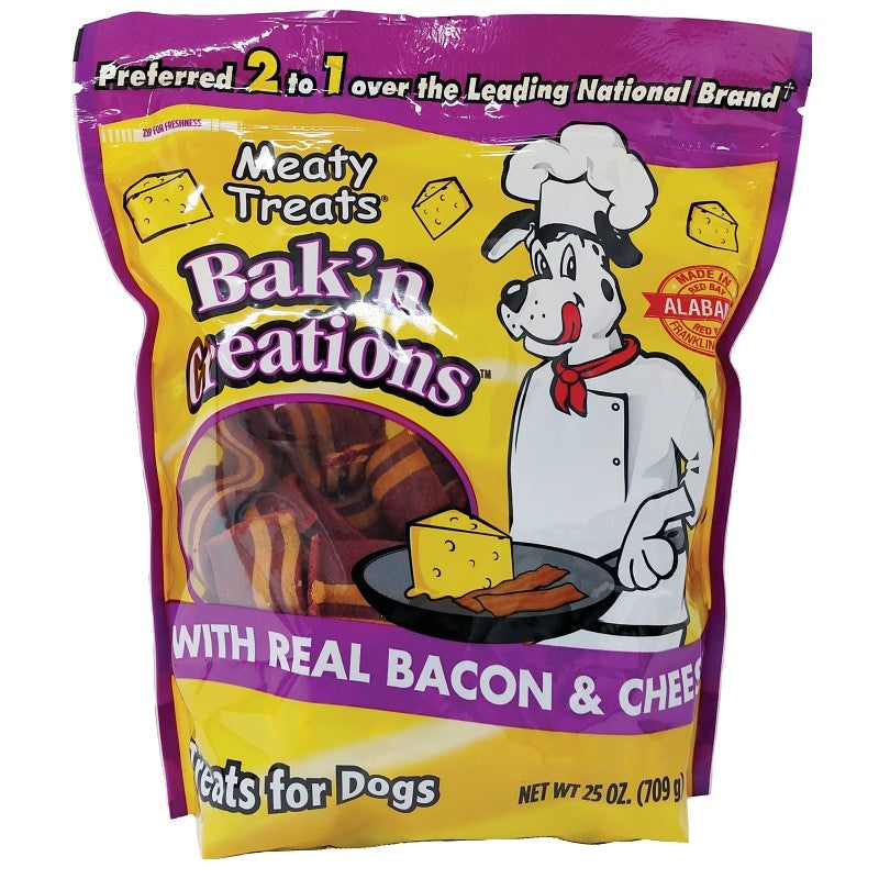 Meaty Treats Bak'n Creations 17062 Dog Treat, Bacon, Cheese Flavor, 25 oz (Pack of 6)