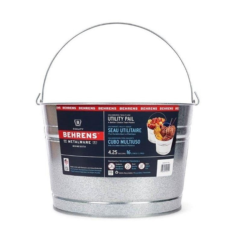 Behrens C17GS Scrub Pail, 4.25 gal Capacity, Galvanized Steel