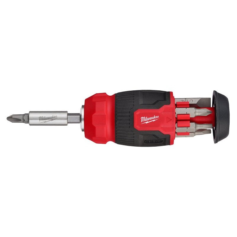 Milwaukee 48-22-2910 8-In-1 Compact Multi-Bit Screwdriver, 1/4 in Drive, Hex Drive, 4.69 in OAL, Plastic Handle