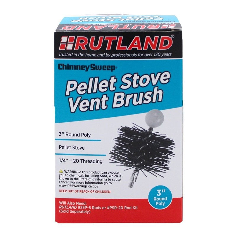 Rutland Chimney Sweep PS-3 Pellet Stove Vent Brush with Handle, 3 in Dia Brush, 10 in, 20 in L Brush, Poly Trim