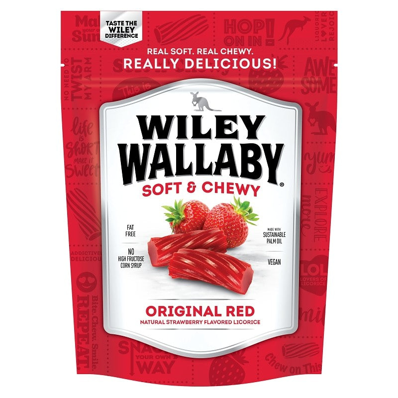 Wiley Wallaby 633455 Licorice Candy, Natural Strawberry, 10 oz Resealable Bag (Pack of 10)