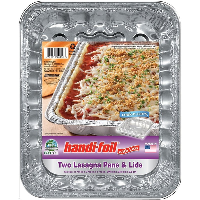 Handi-Foil Cook-n-Carry 20392-10 Lasagna Pan with Plastic Lid, 11-3/4 in OAL, Aluminum (Pack of 10)