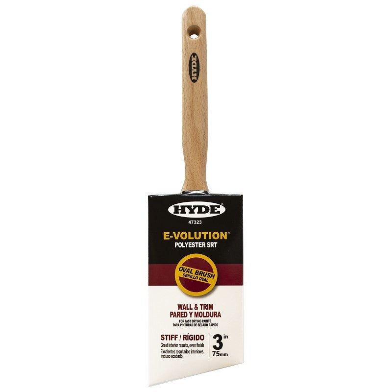 Hyde 47323 Paint Brush, Oval, Stiff Brush, 3 in L Bristle, Polyester Bristle, 6/PK