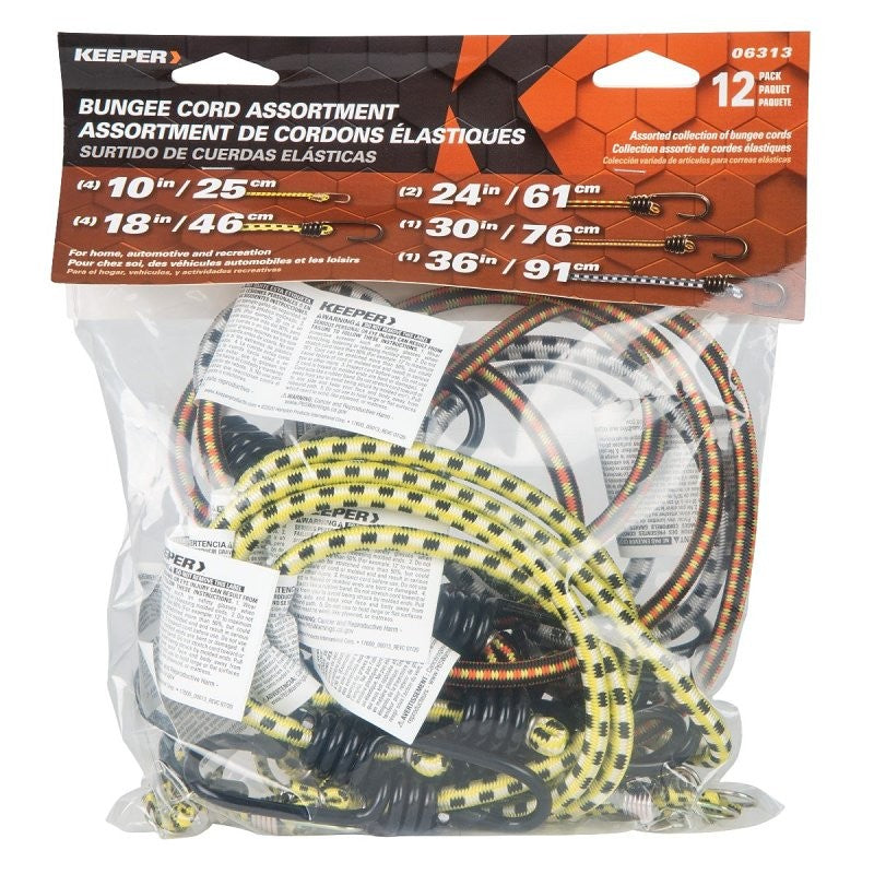 Keeper 06313 Bungee Cord, Steel End, Rubber, Hook End, 12/PK