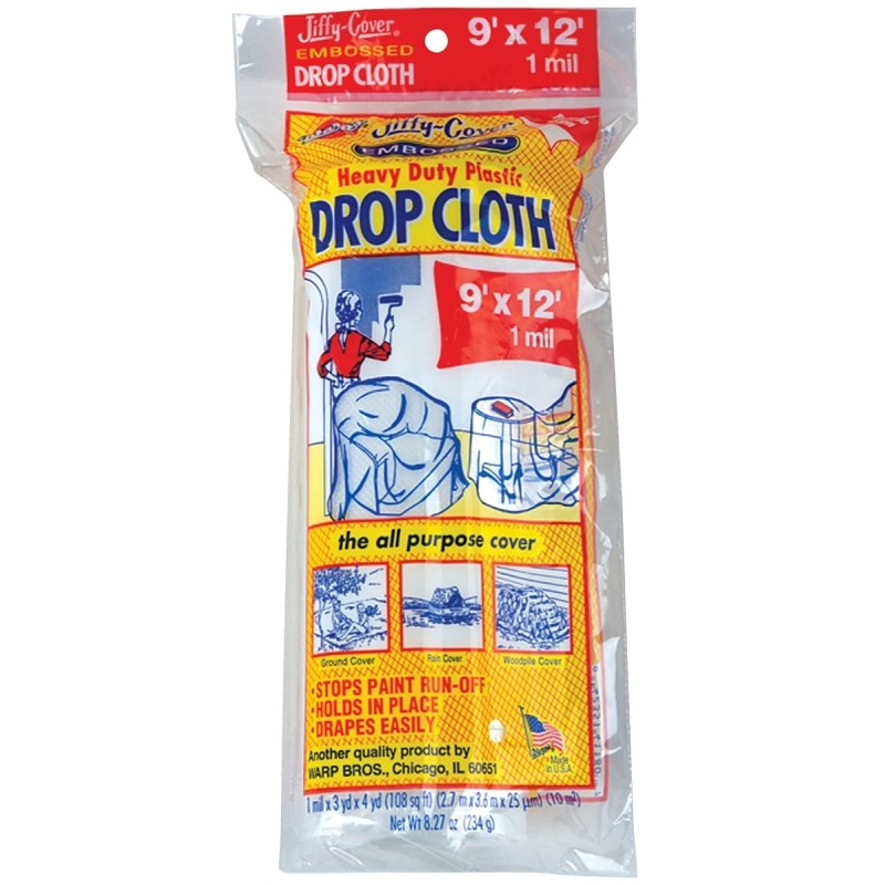 Warp's EC-912 Drop Cloth, 1 mil Thick, 12 ft L, 9 ft W, Plastic, Clear (Pack of 24)