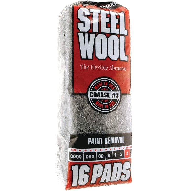 Homax 106606-06 Steel Wool, #3 Grit, Coarse, Gray