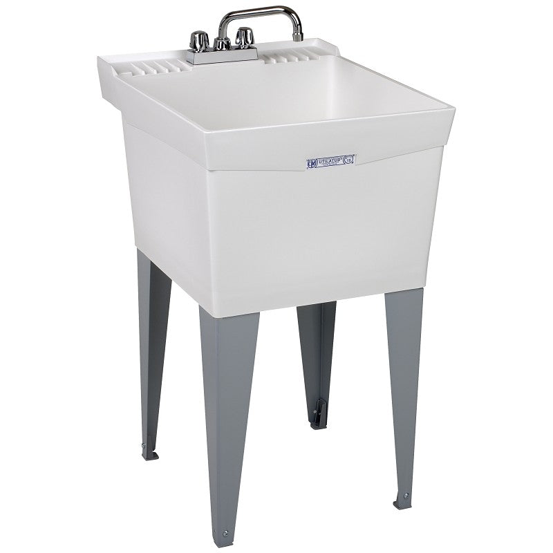 ELM UTILATUB Series 19CF Laundry Tub Combo Kit, 18 gal Capacity, 2-Deck Hole, 20 in OAW, 24 in OAD, 34 in OAH, White