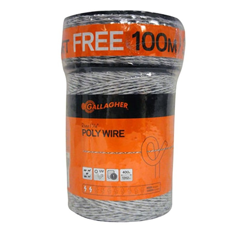 Gallagher G620300 Electric Fence Wire, 2 kV, Stainless Steel Conductor, Polyethylene Insulation, Gray/White