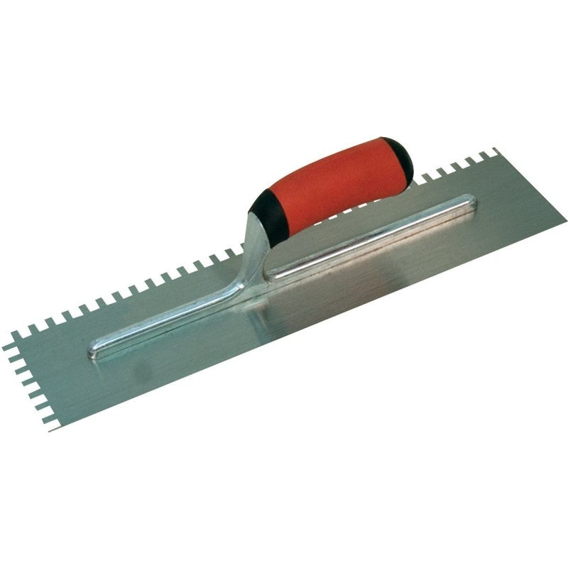QLT NT670 Notched Trowel, 1/2 in W x 1/2 in D Notch, 11 in L, 4-1/2 in W, Square Notch, Soft-Grip Handle