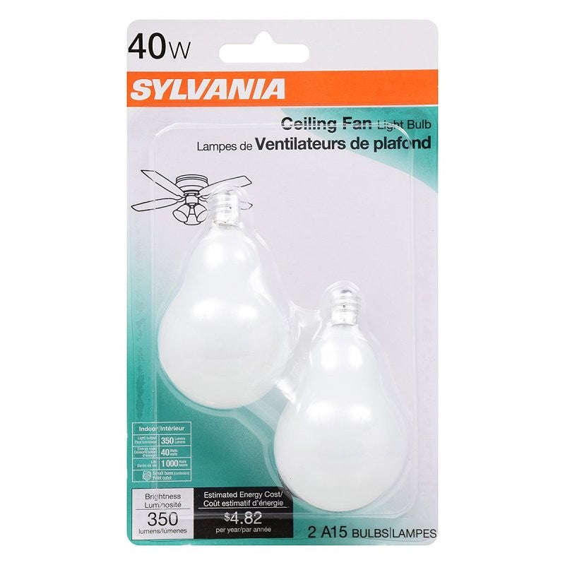 Sylvania 11534 Incandescent Bulb, 40 W, A15 Lamp, Candelabra E12 Lamp Base, 350 Lumens, Soft White Light