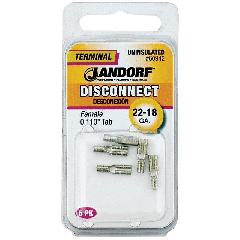 Jandorf 60942 Disconnect Terminal, 22 to 18 AWG Wire, Copper Contact, Tin, 5/PK