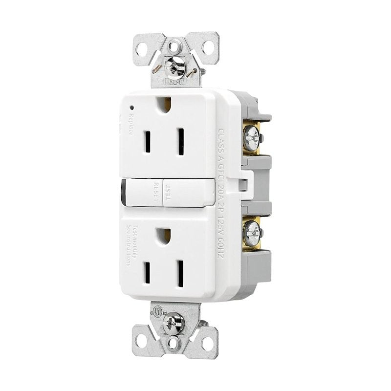 Eaton TRGF15W-BX-L Receptacle, 125 V, 15 A, NEMA: 5-15R, GFCI Socket, Back, Side Wiring, White (Pack of 6)