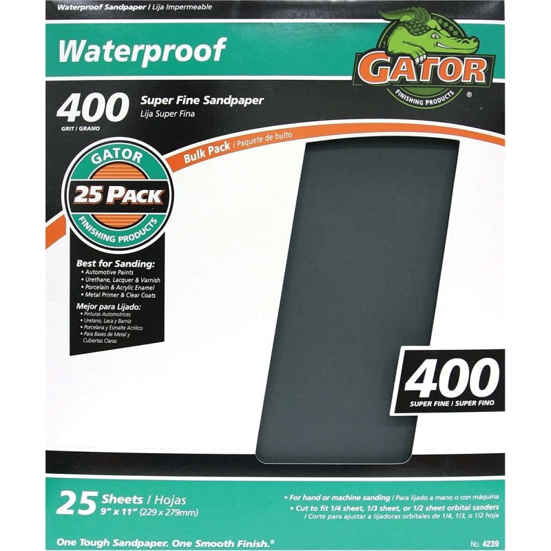 Gator 3281 Sanding Sheet, 11 in L, 9 in W, 400 Grit, Silicone Carbide Abrasive