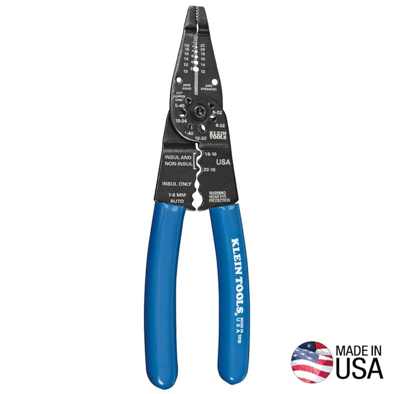 Klein Tools 1010 Long Nose Plier, 10 to 22 AWG Wire, 10 to 20 AWG Solid, 12 to 22 AWG Stranded Stripping, 8-1/4 in OAL
