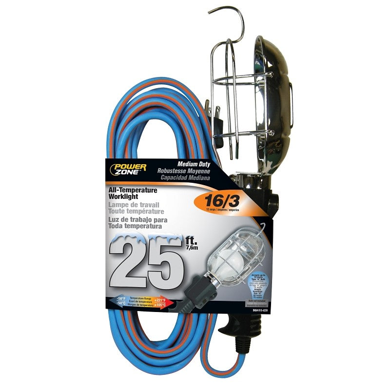 PowerZone ORTL020625 Work Light with Metal Guard, 12 A, 125 V, Incandescent Lamp, 25 ft L Cord