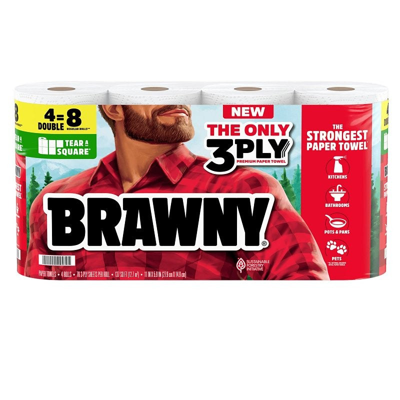 Brawny Tear-A-Square 44579 Paper Towel Roll, 3-Ply (Pack of 6)