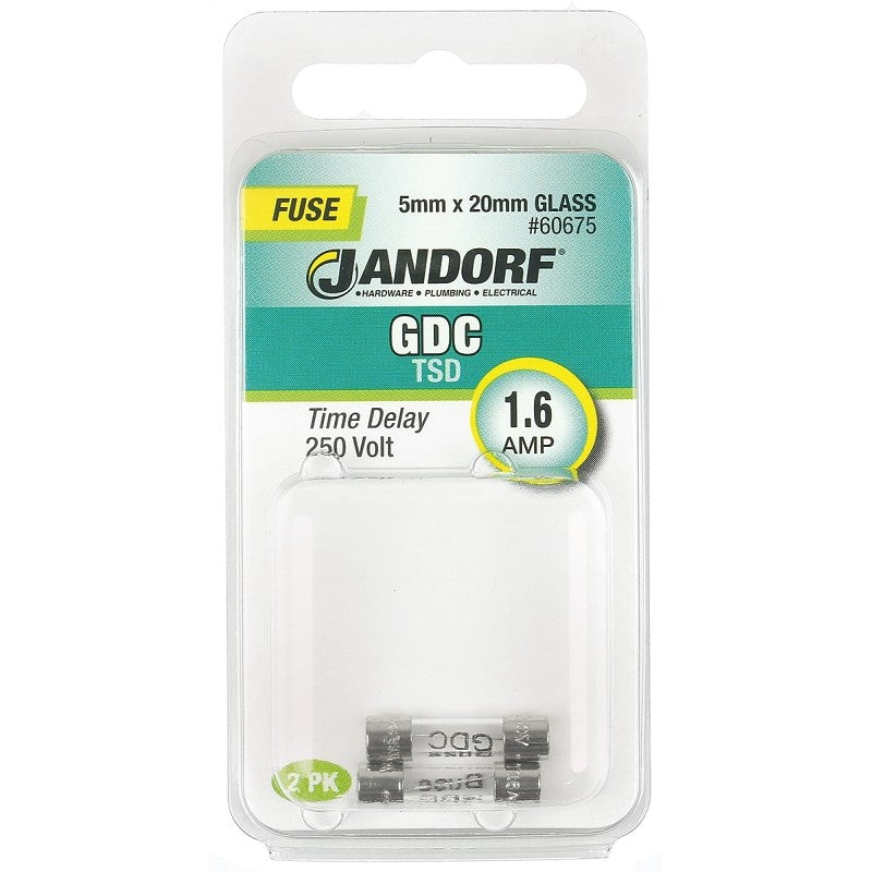 Jandorf 60675 Time Delay Fuse, 1.6 A, 250 V, 35 A Interrupt, Glass Body