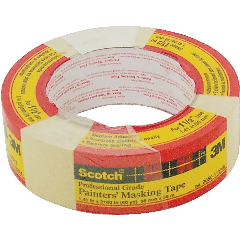 Scotch 20501.5 Masking Tape, 60.1 yd L, 1-1/2 in W, Paper Backing, Beige