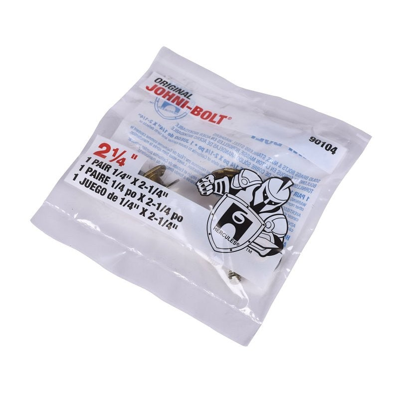 Hercules 90104 Toilet Closet Bolt, 1/4 in Dia x 2-1/4 in L Dimensions, Brass