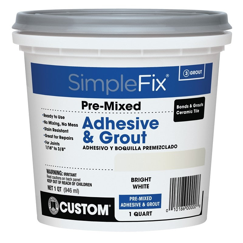 Custom SimpleFix TAGWQT Pre-Mixed Adhesive and Grout, Bright White, 1 qt Pail (Pack of 6)