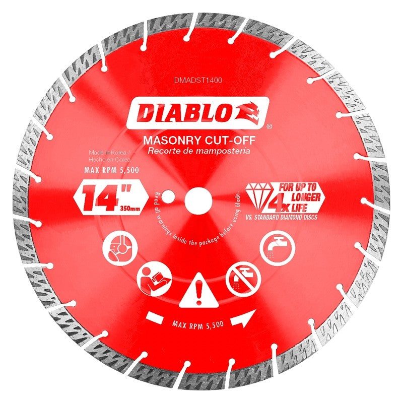 Diablo DMADST1400 Series Saw Blade, Turbo Cut-Off Disc Blade, 14 in Dia, Segmented Rim, 1/PK