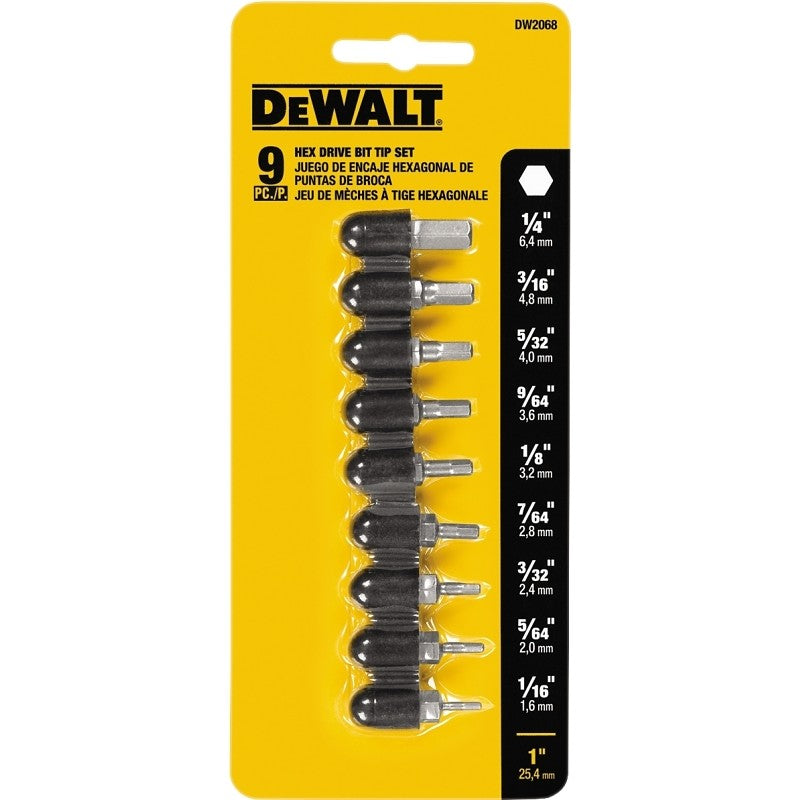 DEWALT DW2068 Hex Bit Set, 9-Piece, Steel