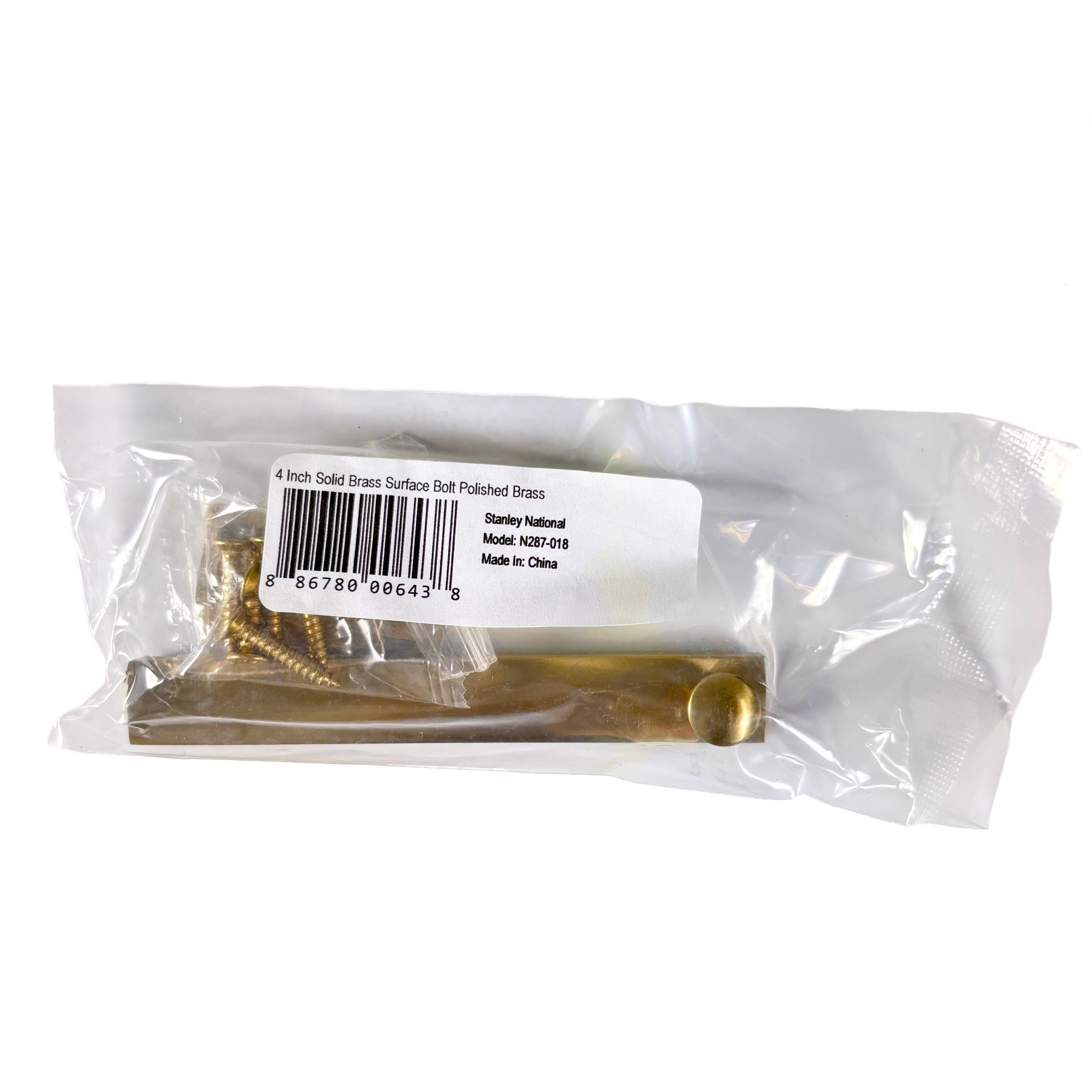 Surface Bolt 4 Inch Solid Brass Polished Brass