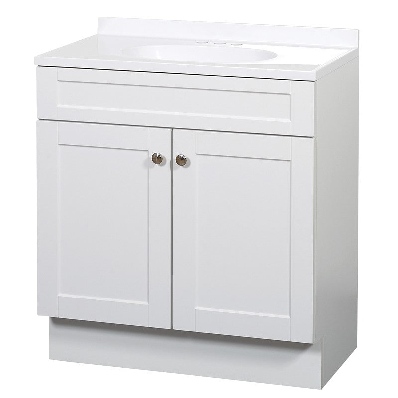 Zenna Home SBC36WW 2-Door Shaker Vanity with Top, 36 in W, 18 in D, 35 in H, Wood, White, Cultured Marble Sink, 1 EA