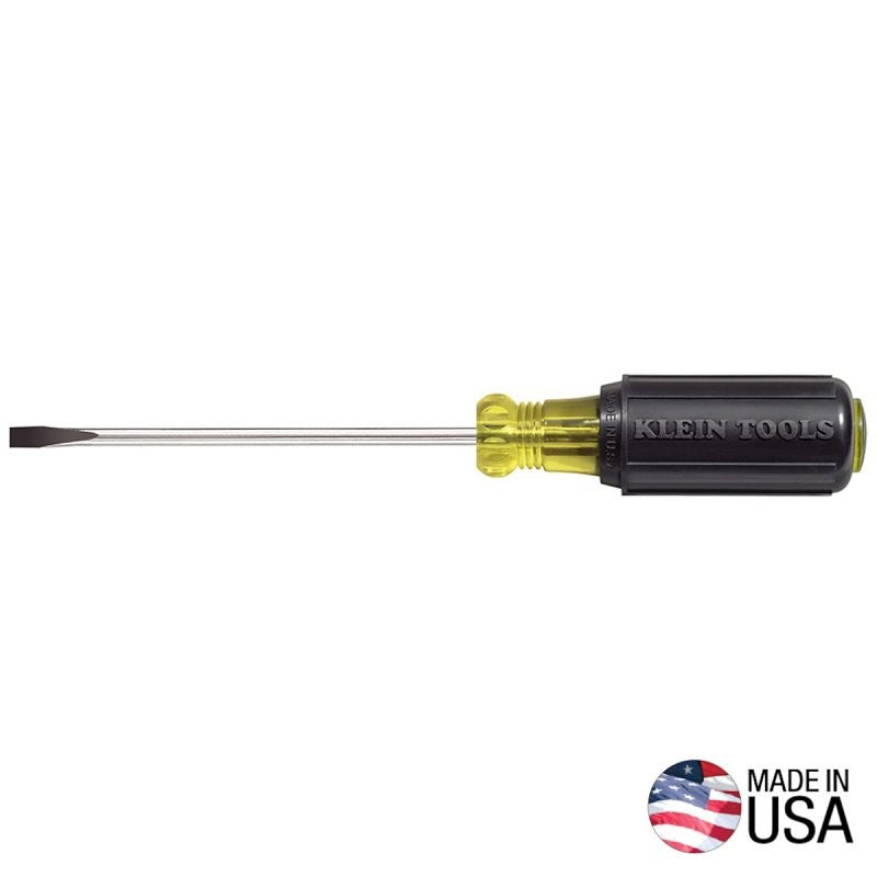 Klein Tools 601-4 Screwdriver, 3/16 in Drive, Cabinet Drive, 7-3/4 in OAL, 4 in L Shank, Rubber Handle