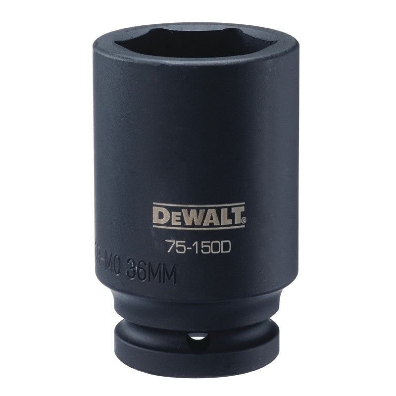 DEWALT DWMT75150OSP Impact Socket, 36 mm Socket, 7/8 in D Socket, 3/4 in Drive, 6-Point, Steel, Black Oxide, Metric