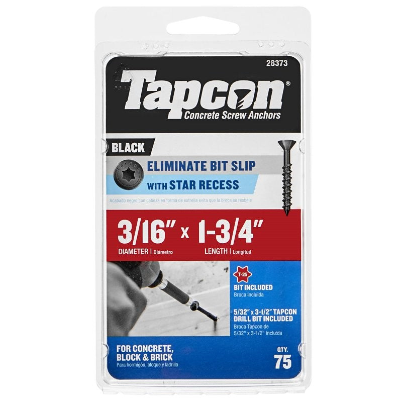 Tapcon 28373 Concrete Screw Anchor, 3/16 in Dia, 1-3/4 in L, Steel, Climaseal