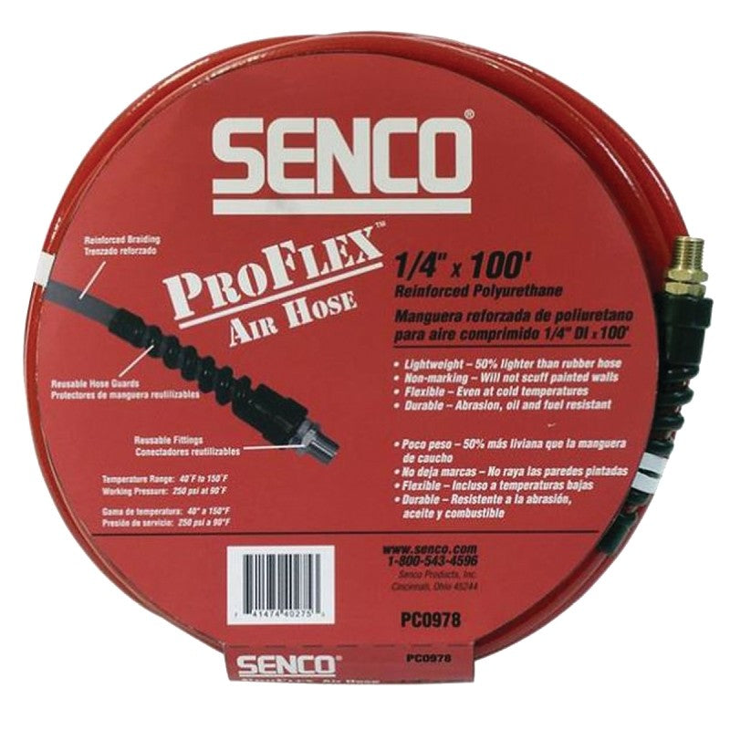 Senco PC0978 Air Hose, 1/4 in OD, 100 ft L, MPT, 250 psi Pressure, Polyurethane