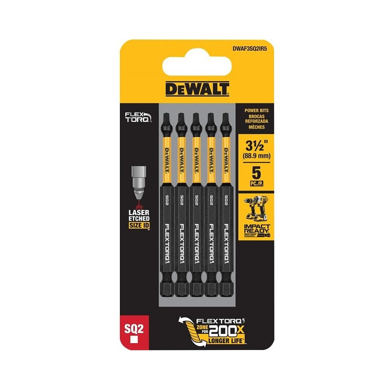 DEWALT FLEXTORQ DWAF3SQ2IR5 Impact Screwdriving Bit, #2 Drive, Square Drive, 1/4 in Shank, Hex Shank, 3-1/2 in L