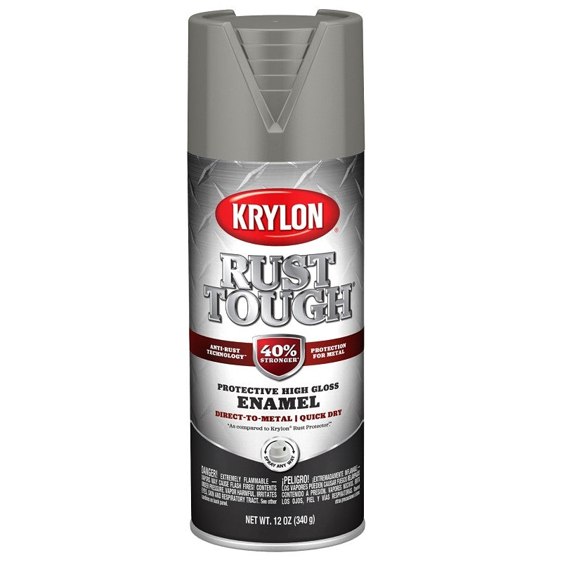 Krylon Rust Tough K09262008 Enamel Spray Paint, Gloss, Classic Gray, 12 oz, Can (Pack of 6)