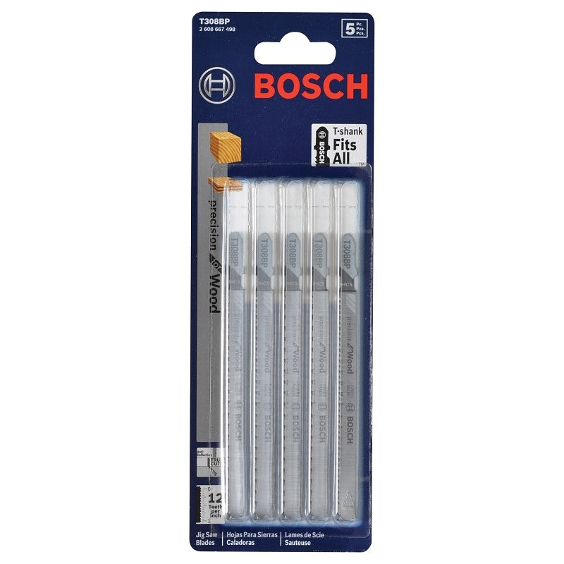 Bosch T308BP Jig Saw Blade, 0.3 in W, 4-5/8 in L, 12 TPI (Pack of 5)