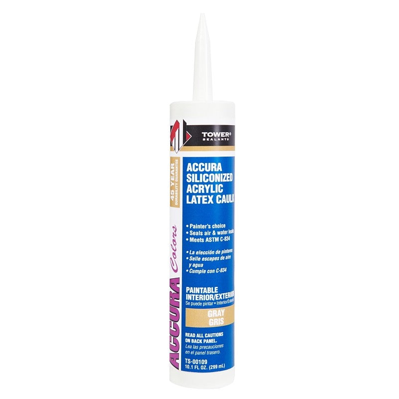 Tower Sealants ACCURA TS-00109 Silicone Caulk, Gray, 7 to 14 days Curing, 40 to 140 deg F, 10.1 fl-oz Tube (Pack of 12)