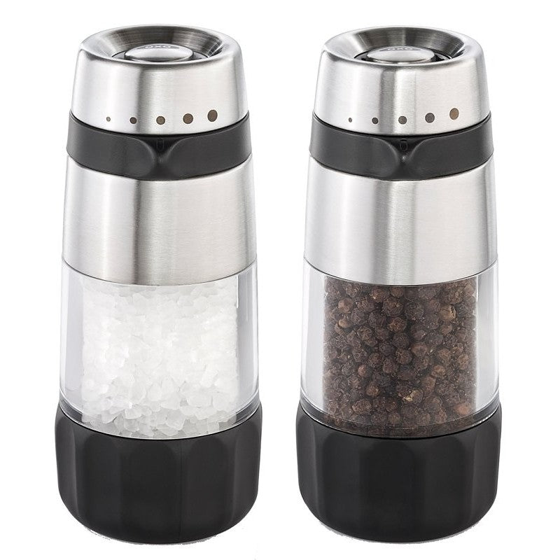 Oxo 1141000 Salt and Pepper Grinder Set, 1.94 oz Pepper, 4.76 oz Salt Capacity, Plastic/Stainless Steel, Clear
