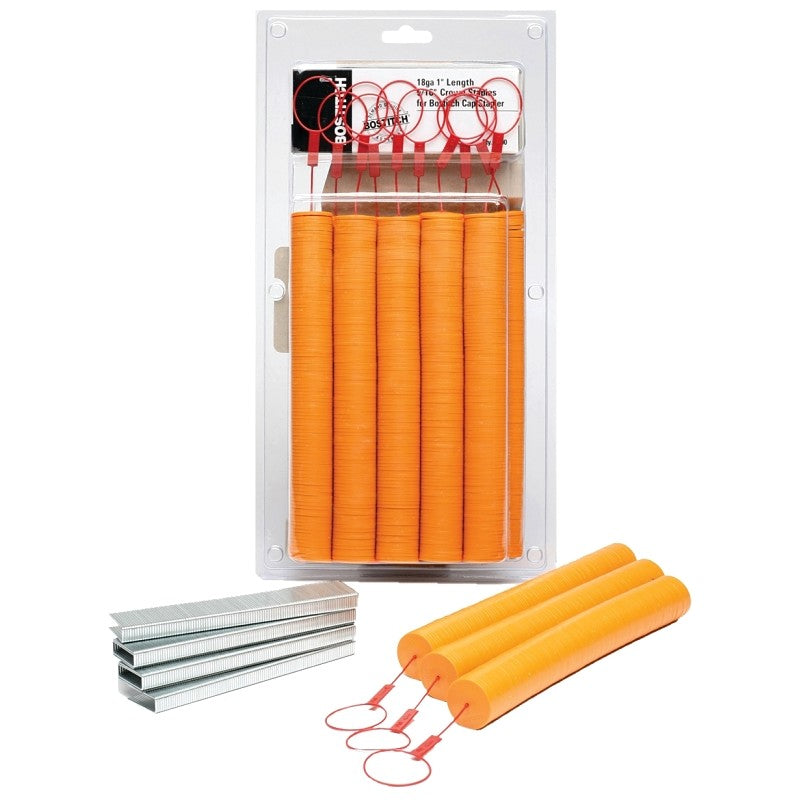 Bostitch CAPPAK-1M Cap Staple, 5/16 in W Crown, 1 in L Leg, 18 ga, Steel, Electro-Galvanized, 1000/PK