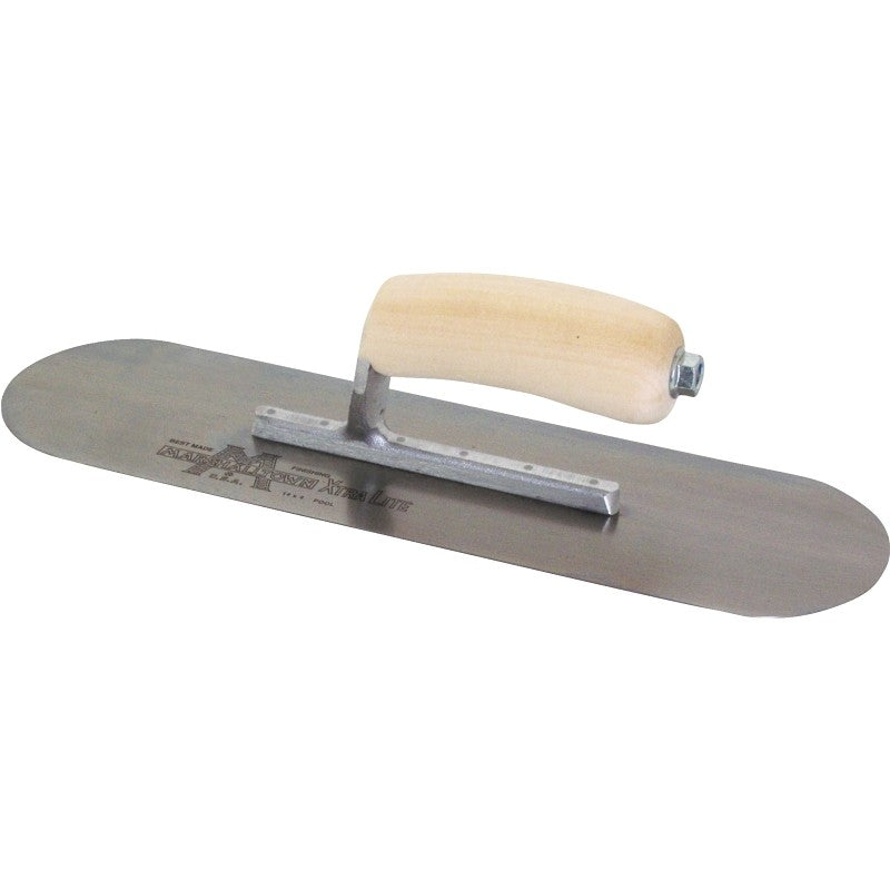 Marshalltown SP14 Pool Trowel, Hardened Steel Blade, Curved Handle, Wood Handle, 4 in OAW