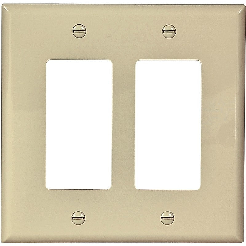 Eaton Wiring Devices PJ262V Wallplate, 4-1/2 in L, 4.56 in W, 2 -Gang, Polycarbonate, Ivory, High-Gloss