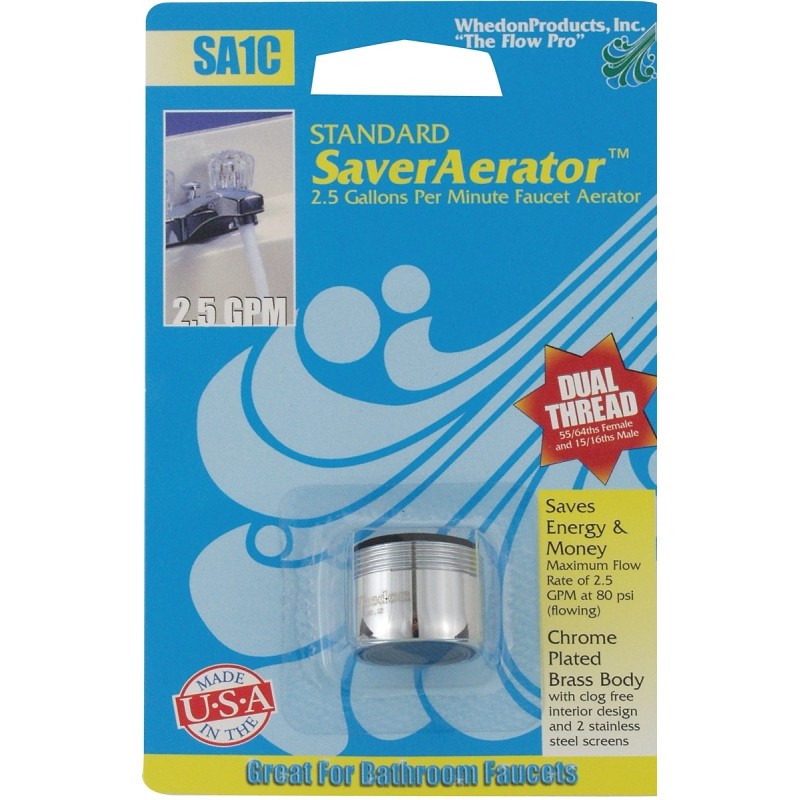 Whedon SA1C Faucet Aerator, 15/16-27 x 55/64-27 Male x Female Thread, Brass, 2.2 gpm