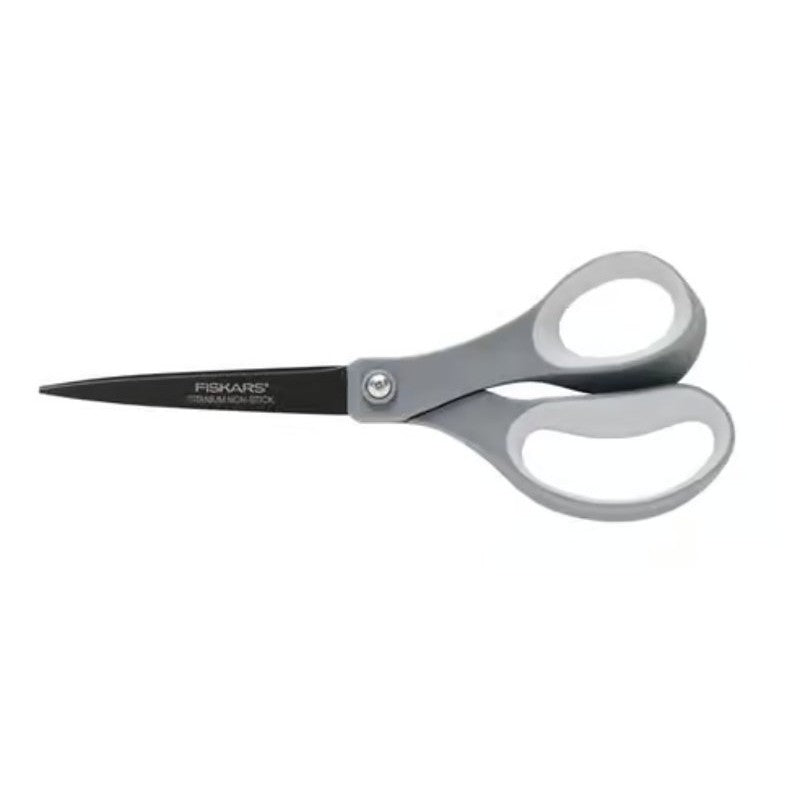 Fiskars 1073590 Non-Stick Titanium Scissor, 8 in OAL, Stainless Steel Blade, Soft Grip Handle, Gray Handle