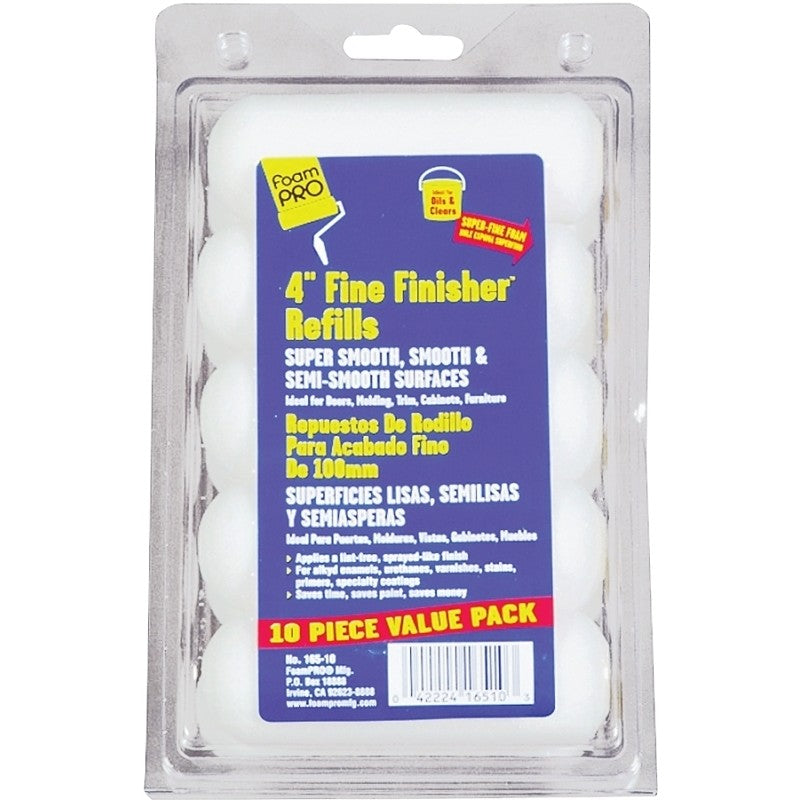 Foampro 165-10 Roller Refill, 3/8 in Thick Nap, 4 in L, Foam Cover, 10/PK