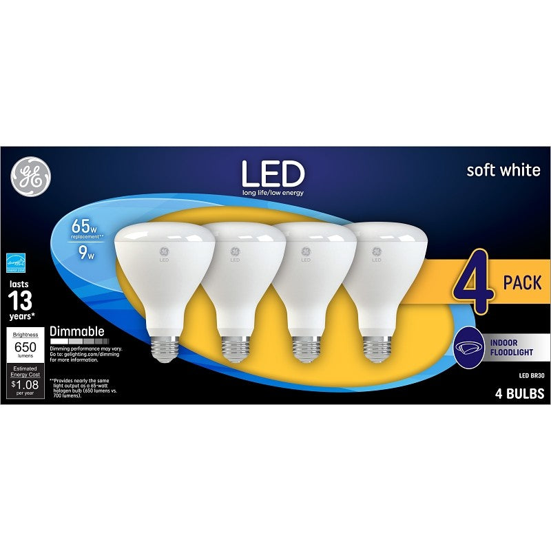 GE 93129768 LED Bulb, R30 Lamp, 65 W Equivalent, Medium Lamp Base, Dimmable, Soft White, 2700 K Color Temp